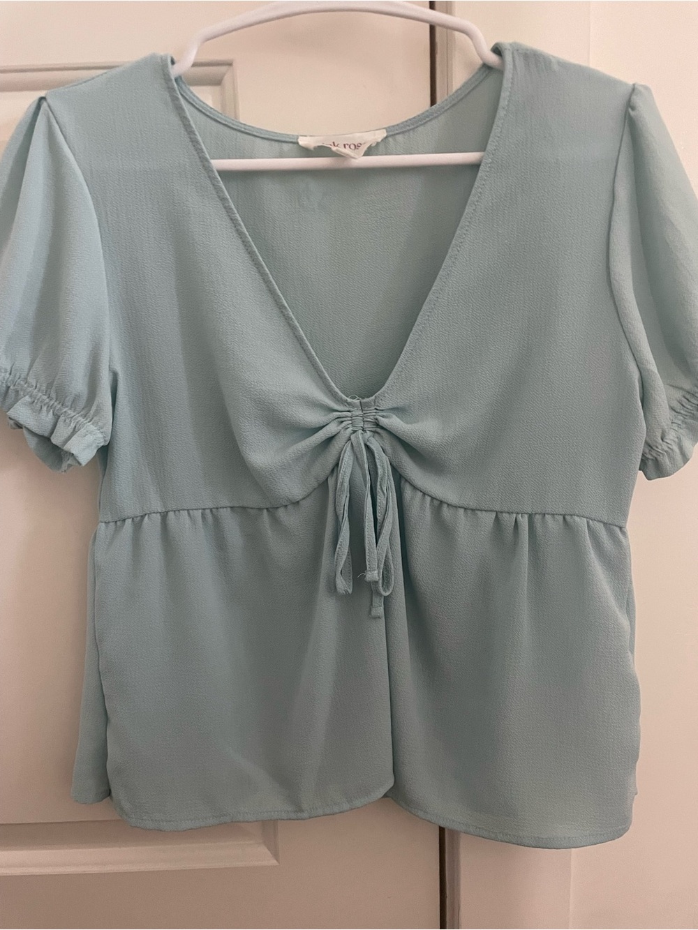 Light Blue V-Neck Tie-Front Blouse